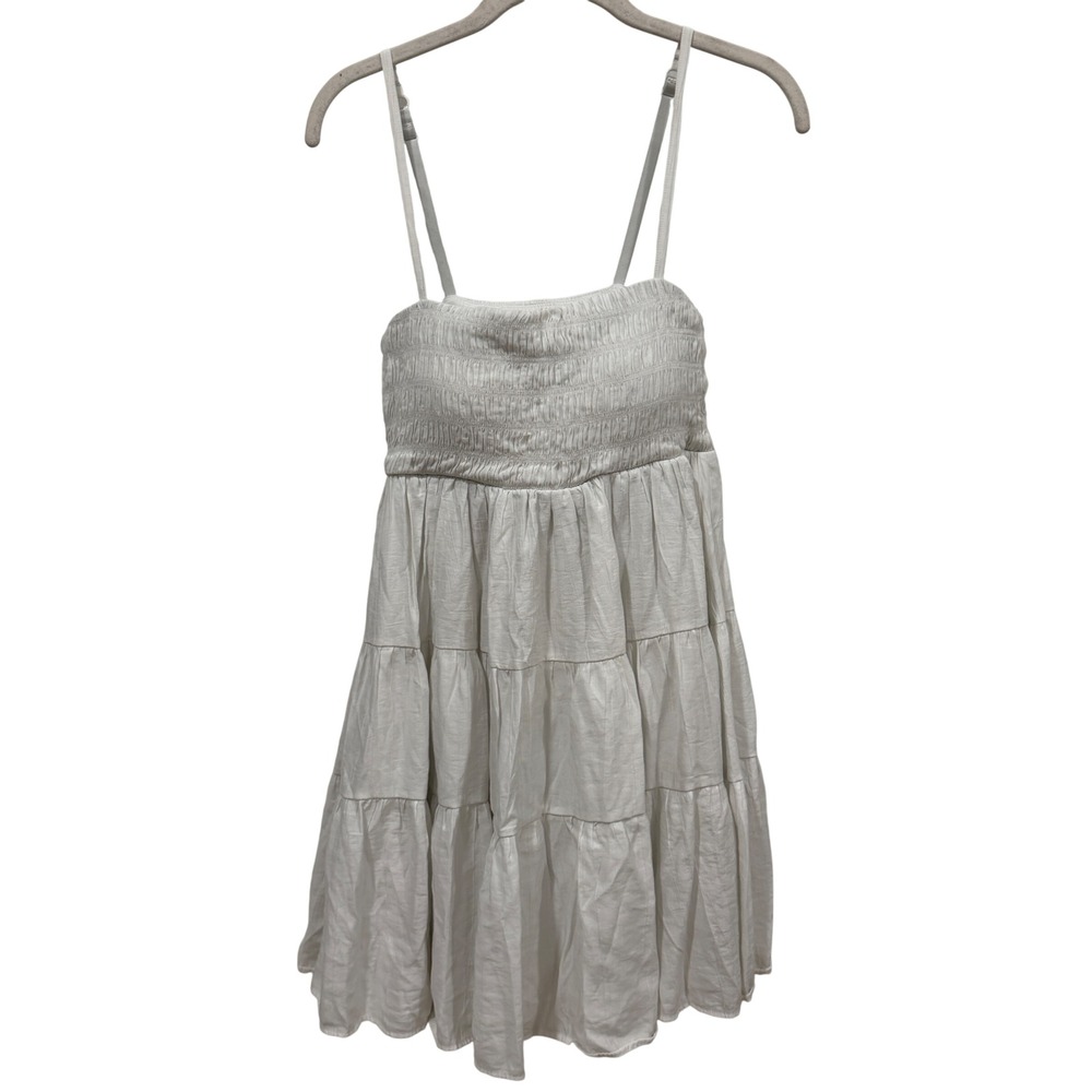 Klassy Network White Smocked Tiered Mini Dress Adjustable Straps Mens Medium‎